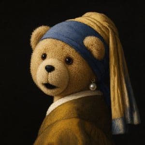 Teddy Bear with a Pearl Earring - AI image template preview
