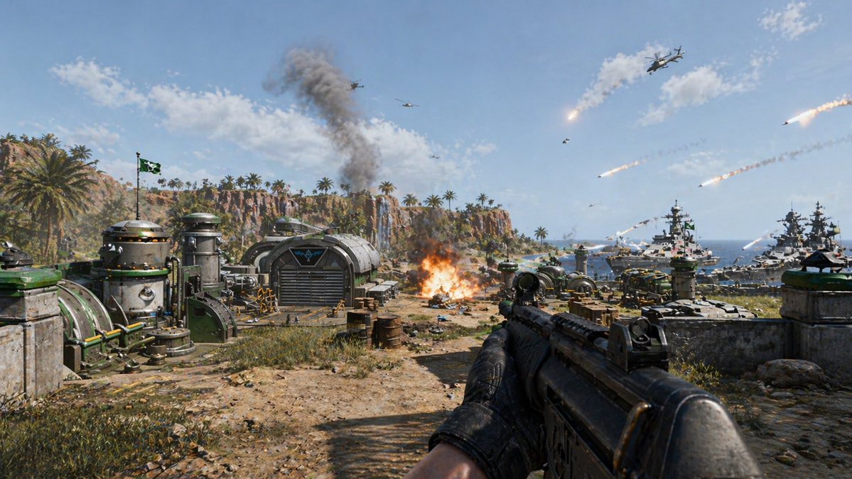 First-Person Tropical Island Warzone - AI image template preview