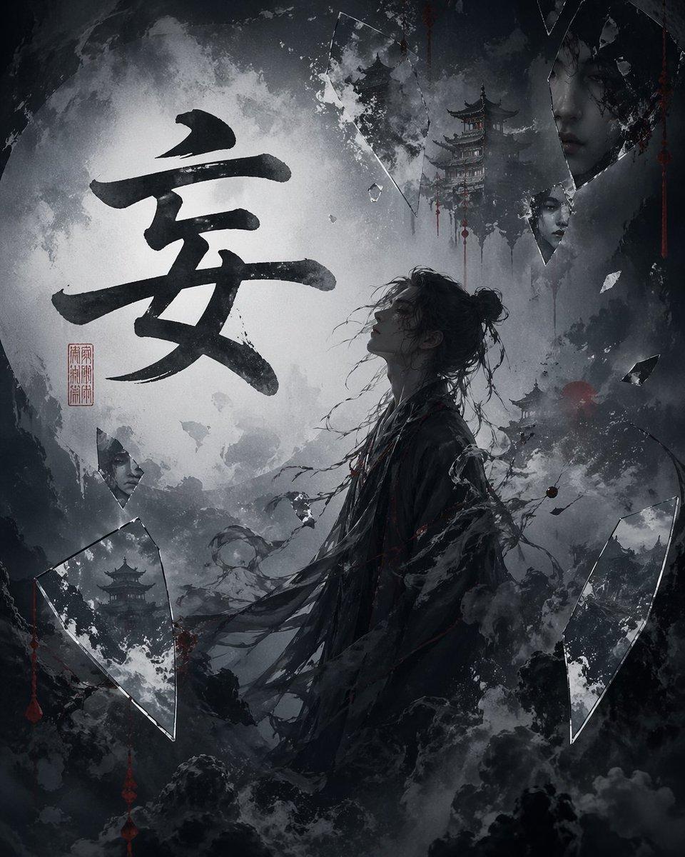 Chinese Calligraphy Dark Fantasy Poster - AI image template preview