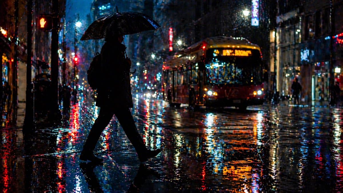 Rainy Night City Crossing - AI image template preview