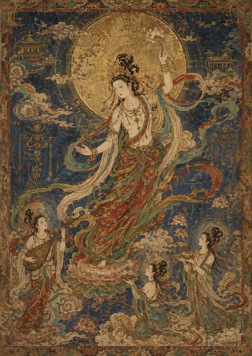 Antique Celestial Goddess Mural - AI image template preview