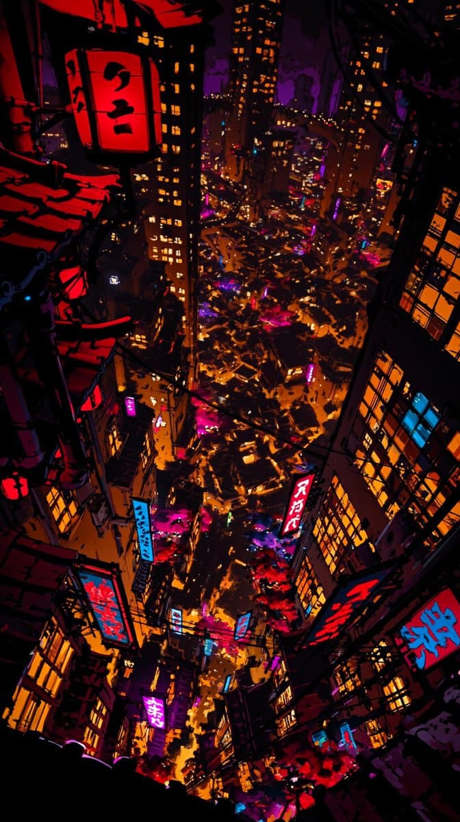 Surreal Neon Japanese Megacity Overlook - AI image template preview