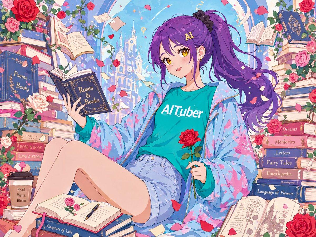 Anime Roses and Books End Card - AI image template preview