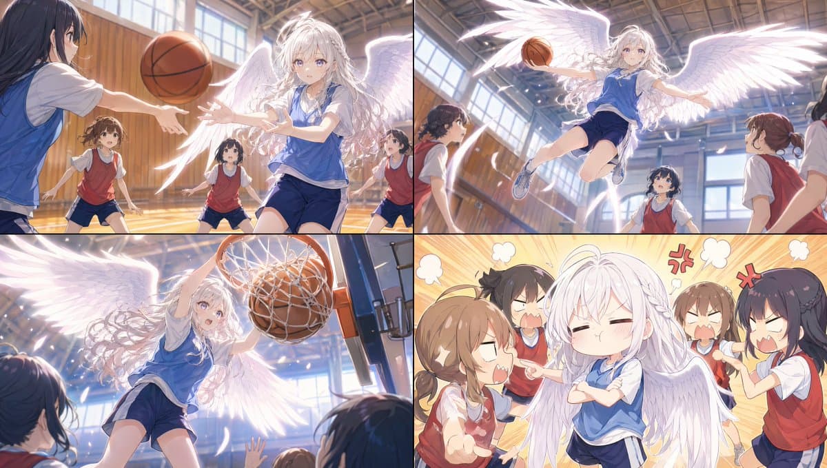 Angel Girl Basketball Storyboard - AI image template preview