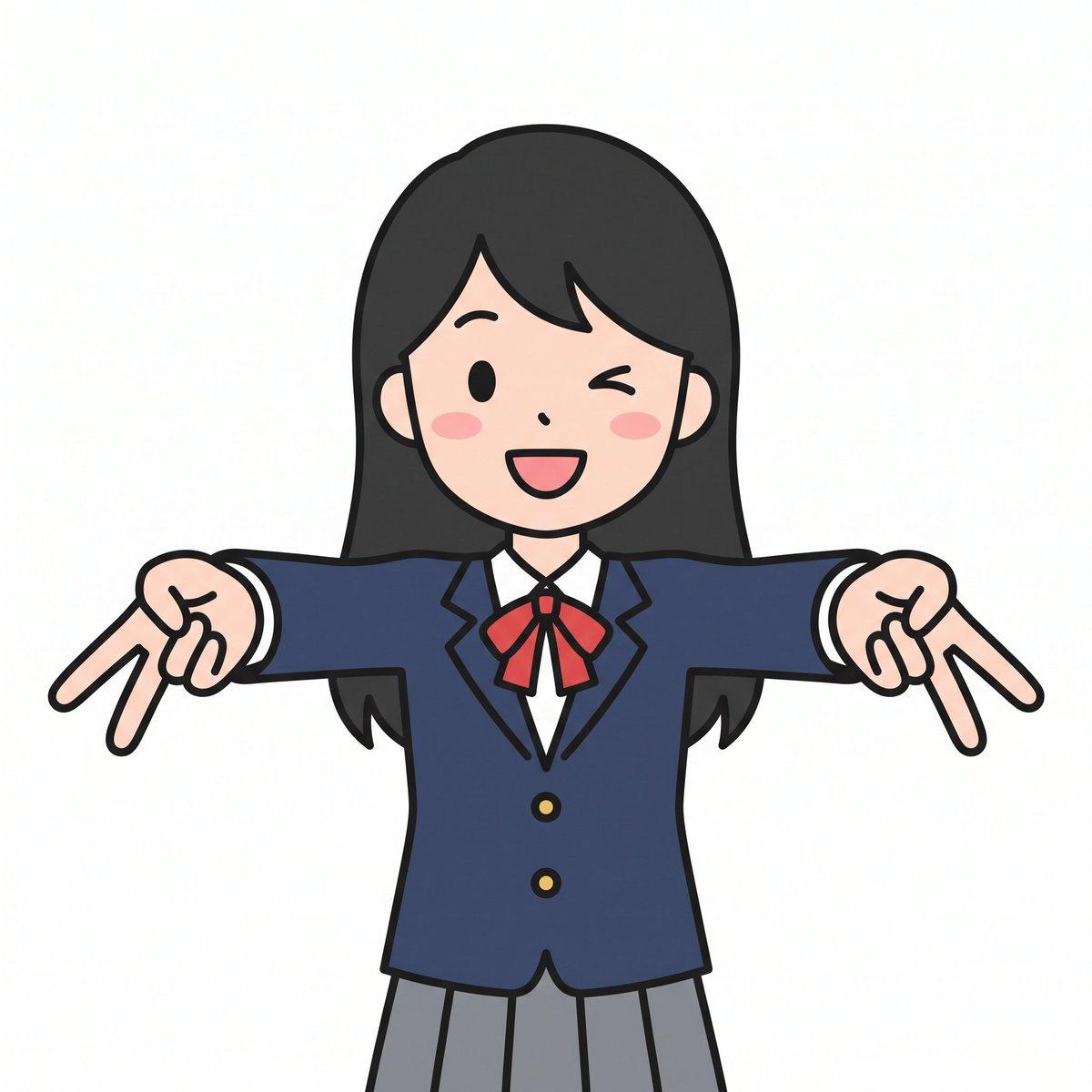 Cute Winking Schoolgirl Peace Sign - AI image template preview