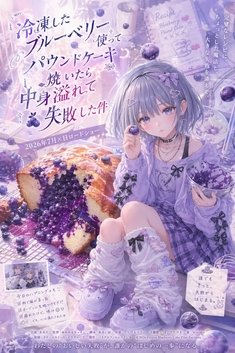 Pastel Blueberry Cake Anime Poster - AI image template preview