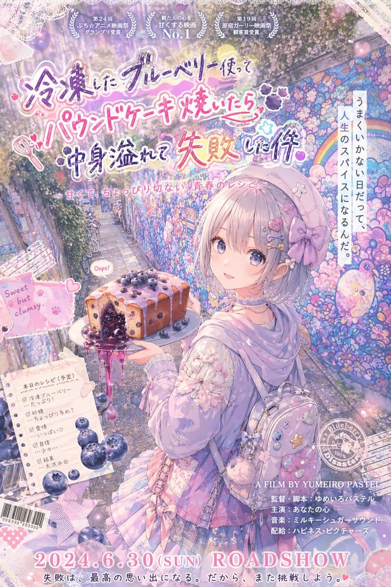 Pastel Anime Blueberry Cake Movie Poster - AI image template preview