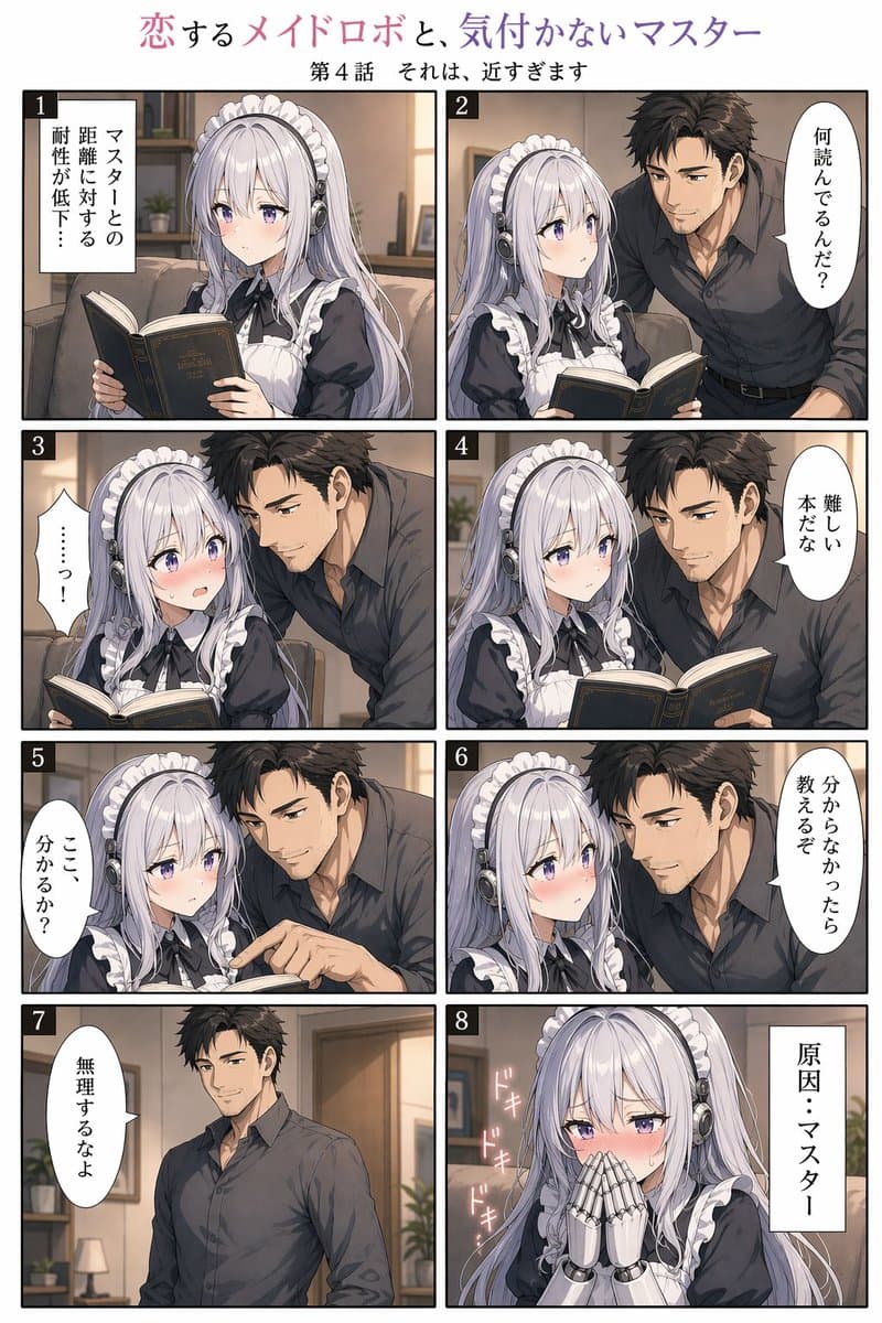 Eight-Panel Maid Robot Romance Manga - AI image template preview