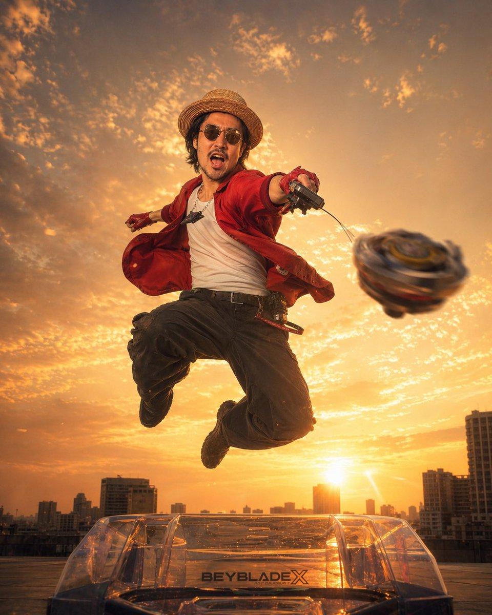Cinematic Beyblade Rooftop Launch - AI image template preview