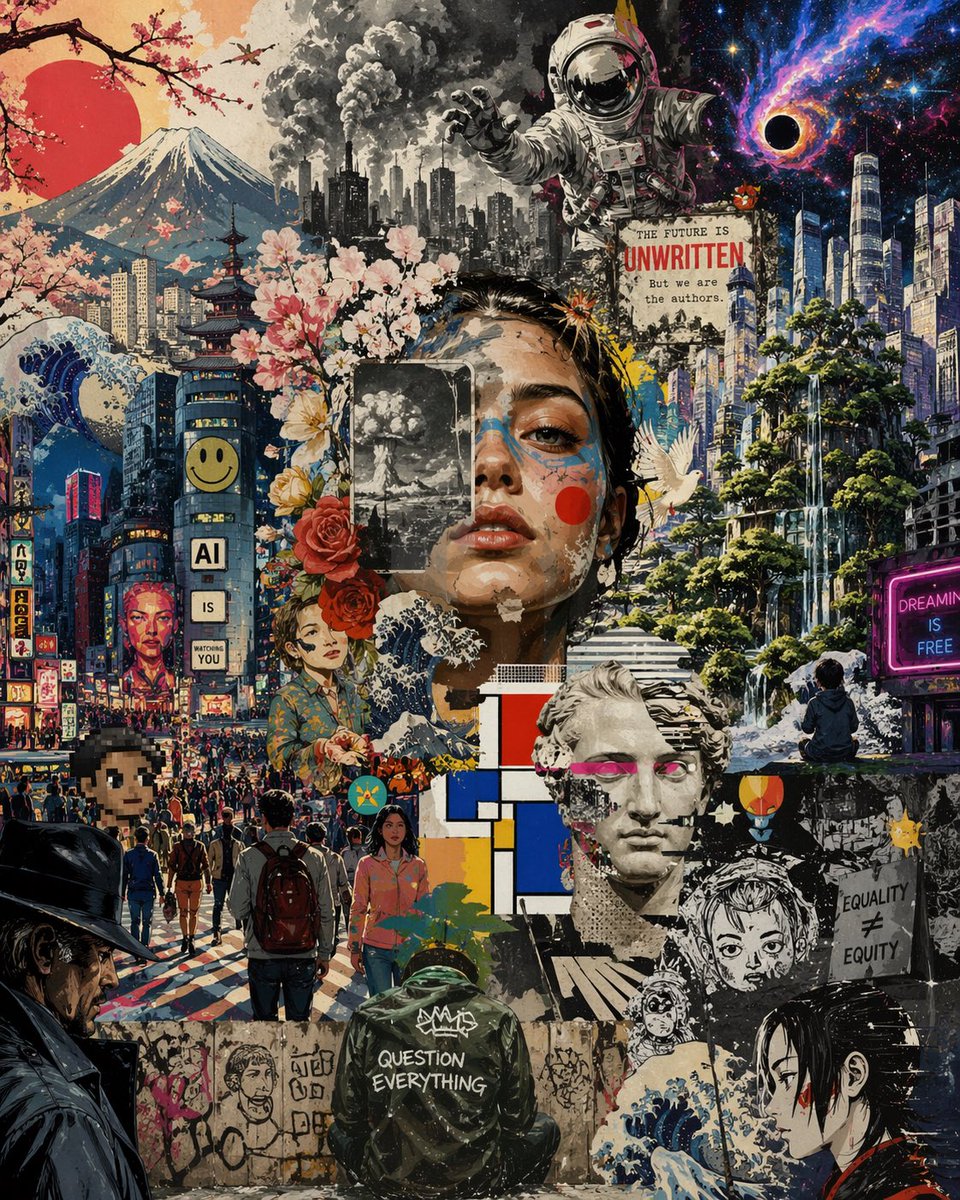 Surreal Futurist Japanese Collage Poster - AI image template preview