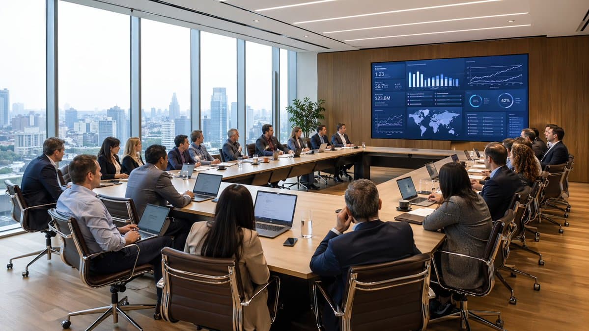 Modern Boardroom Analytics Meeting - AI image template preview