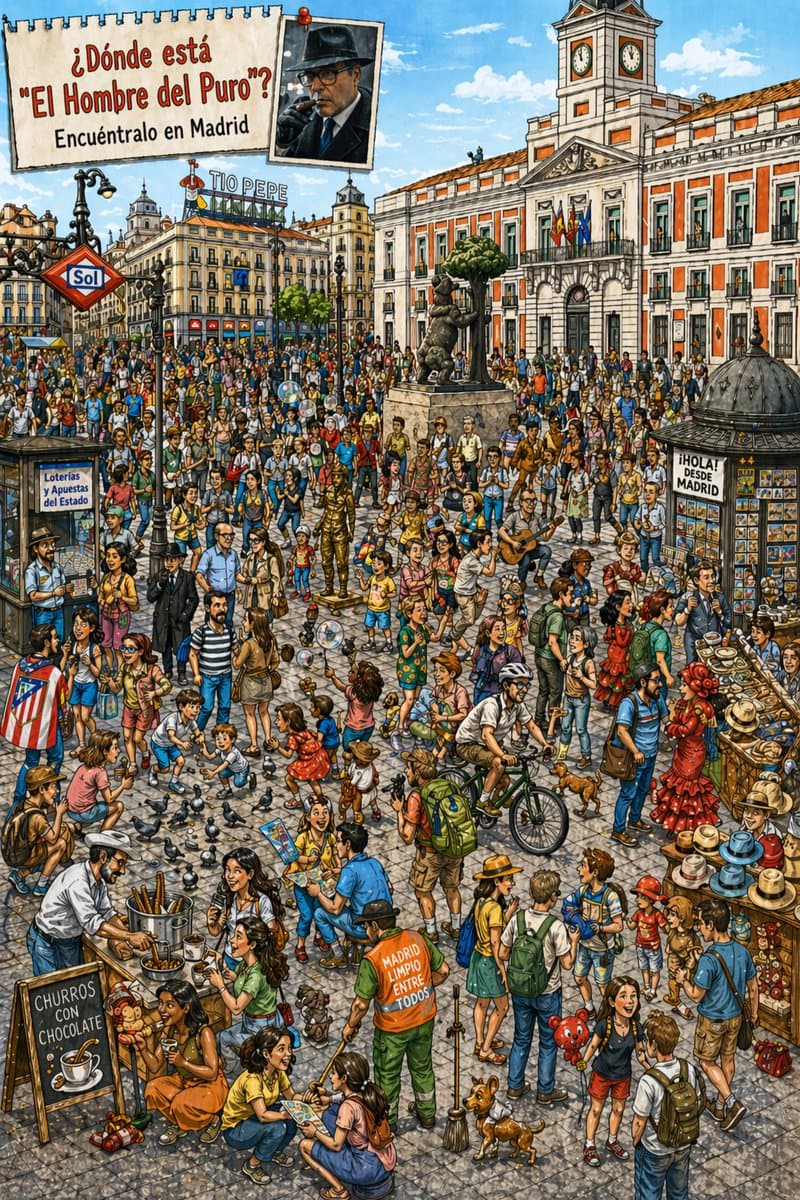 Hidden-Object Madrid Plaza Puzzle - AI image template preview