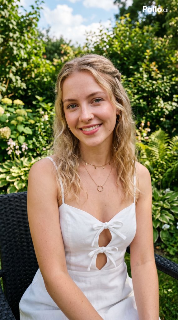 Garden Portrait With White Summer Dress - AI image template preview