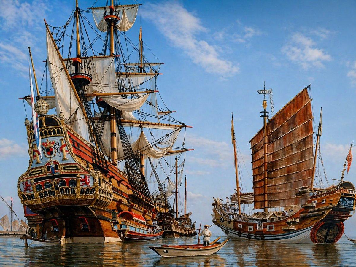 Historic Galleon and Chinese Junk - AI image template preview