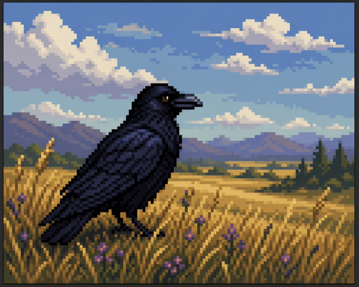 Faux Pixel Raven in Wheat Field - AI image template preview