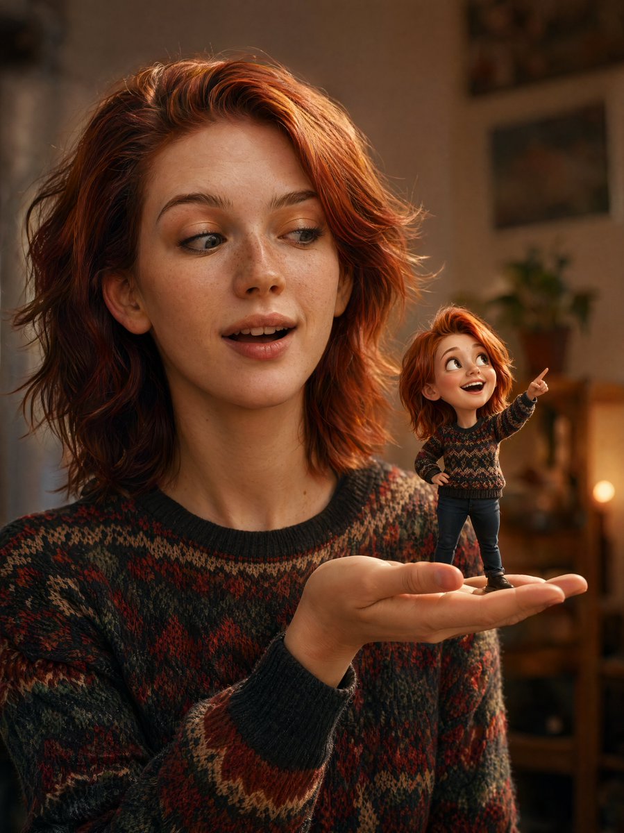 Cinematic Portrait with 3D Mini Character - AI image template preview