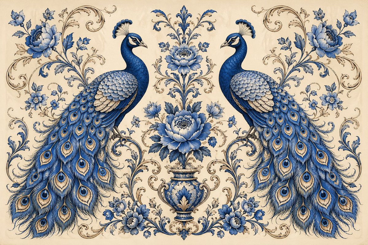 Vintage Peacock Botanical Illustration - AI image template preview