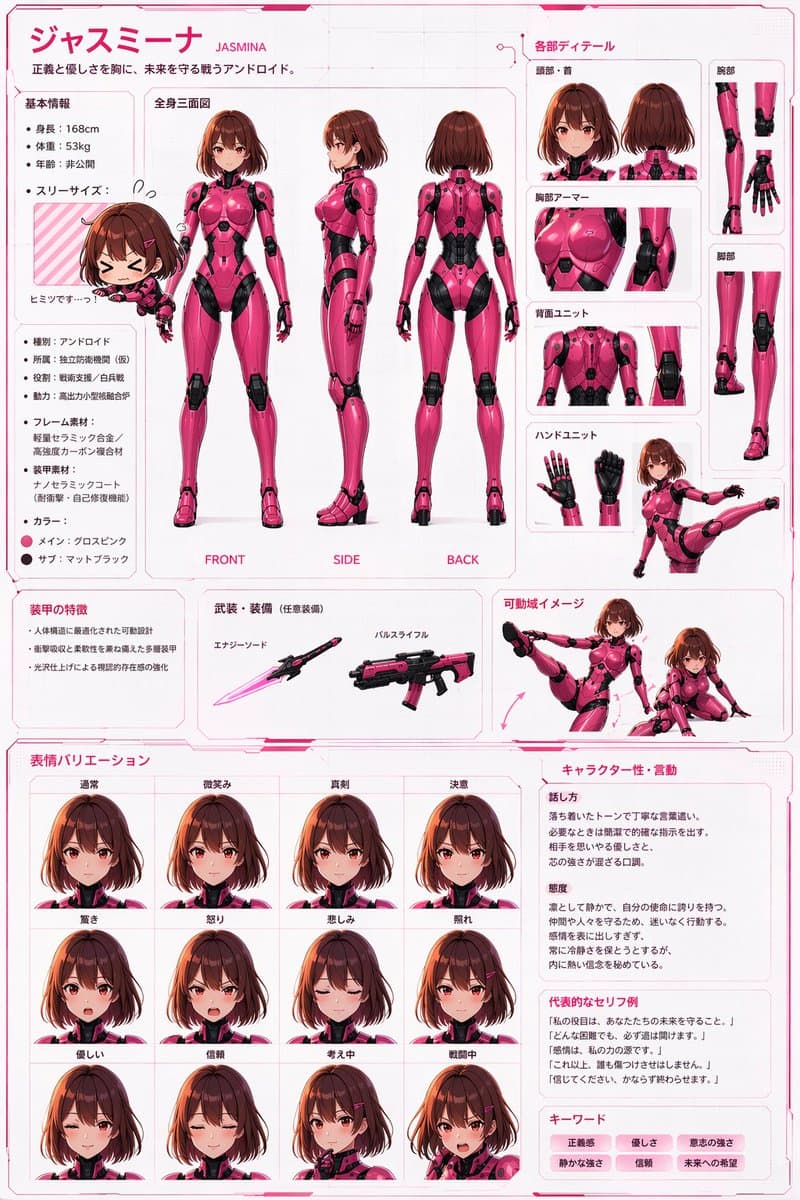 Robot Girl Reference Sheet - AI image template preview