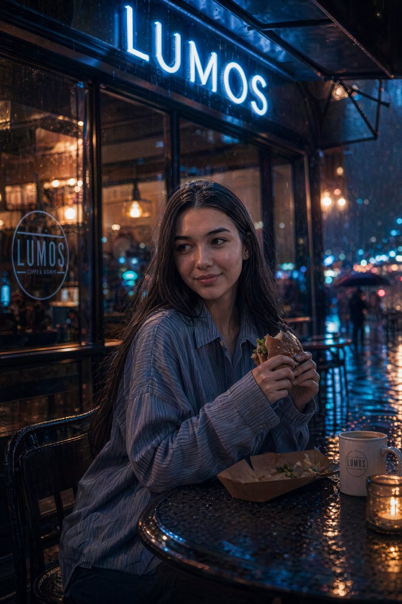 Cinematic neon cafe night - AI image template preview