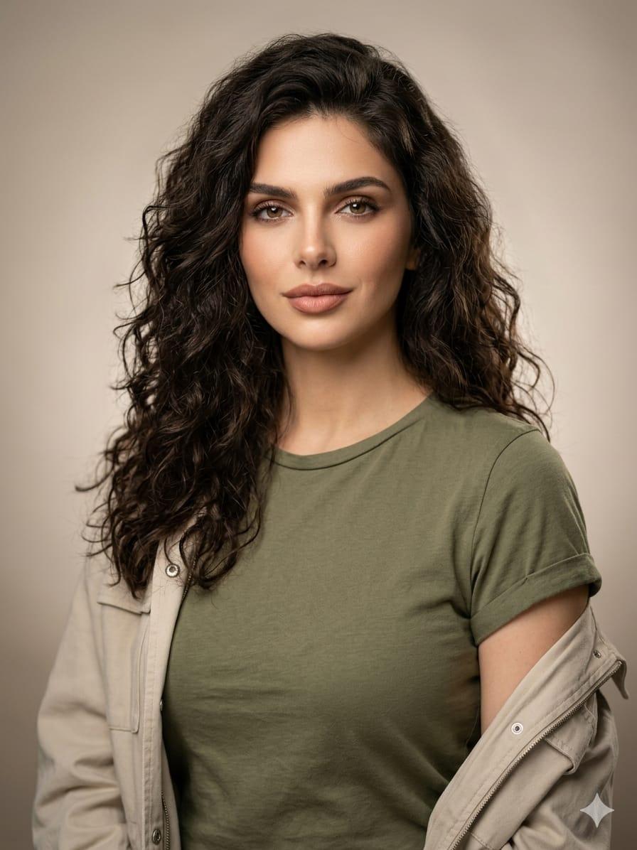 Editorial Studio Portrait in Olive Tee - AI image template preview