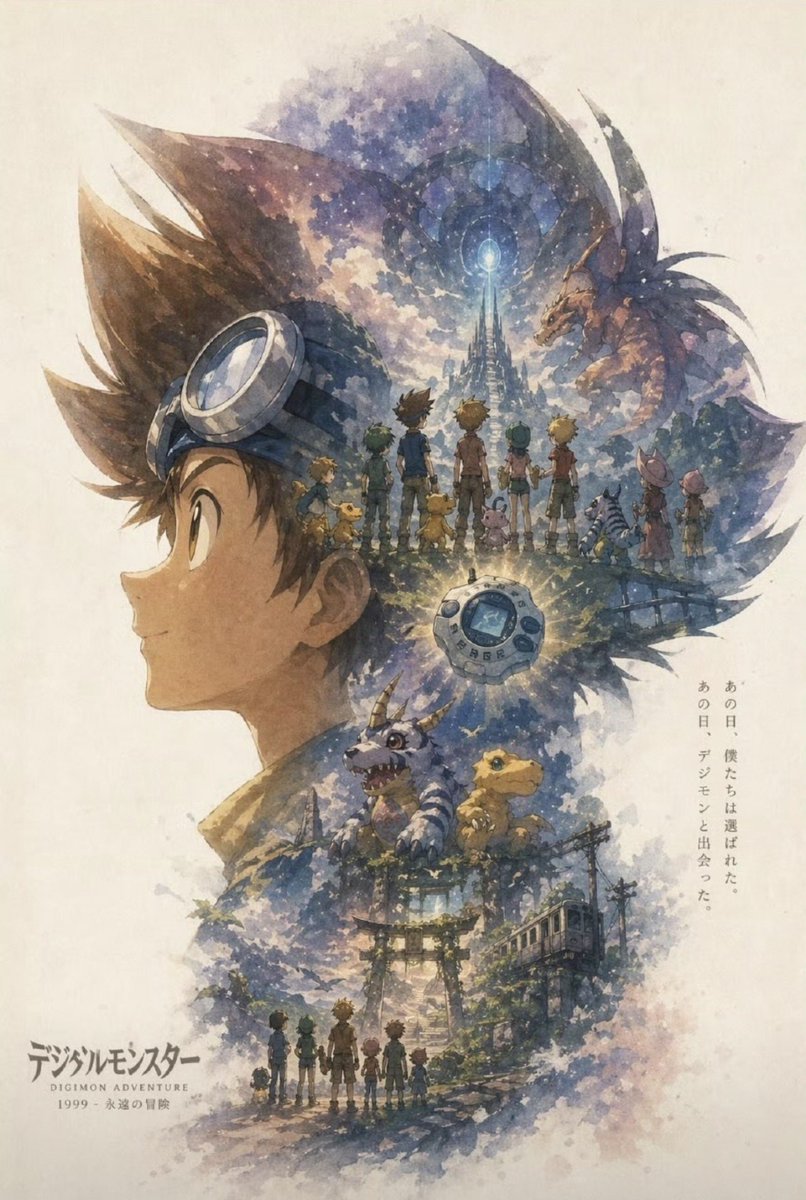 Nostalgic Watercolor Anime Adventure Poster - AI image template preview