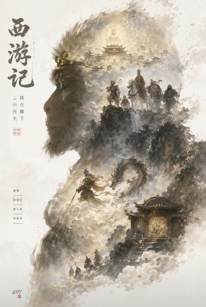Journey to the West Ink Poster - AI image template preview