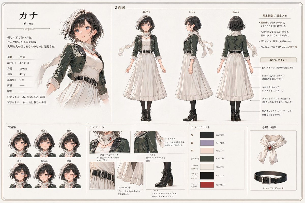 Kana Anime Character Reference Sheet - AI image template preview