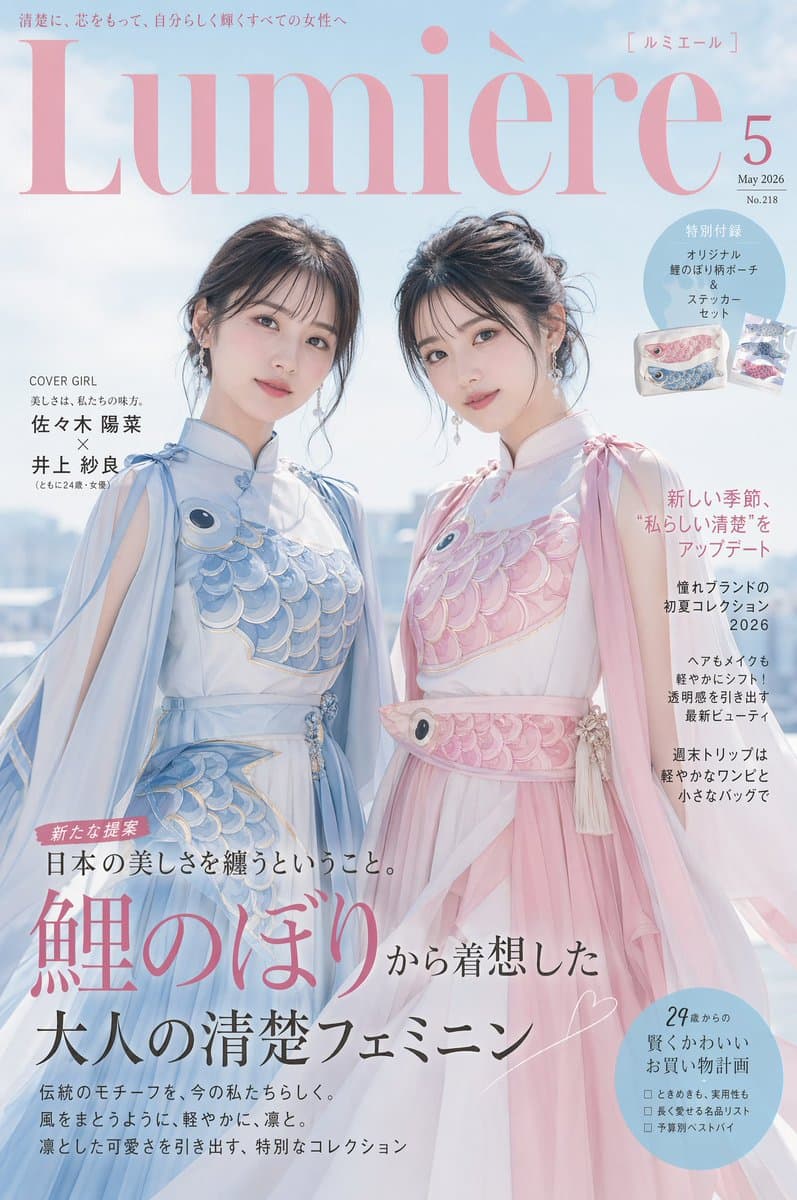 Japanese Fashion Cover with Koinobori Dresses - AI image template preview