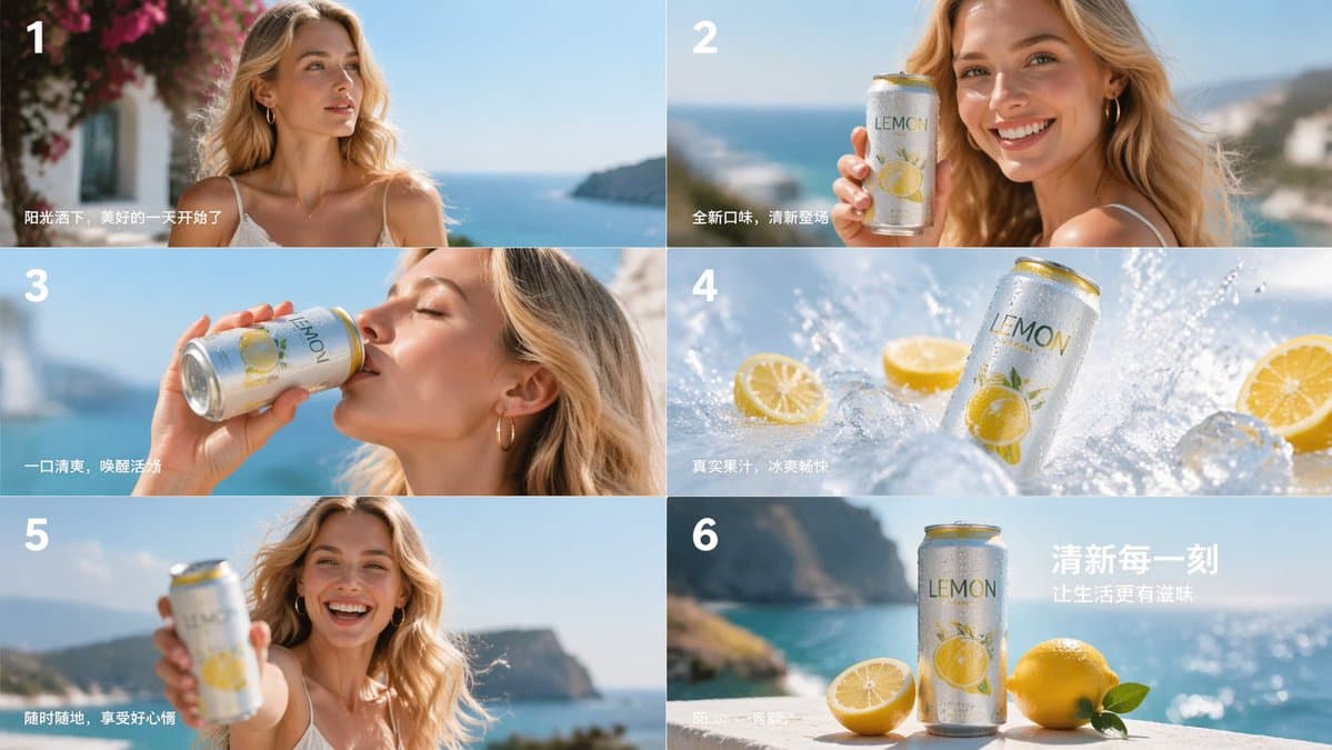 Lemon Drink Ad Storyboard - AI image template preview
