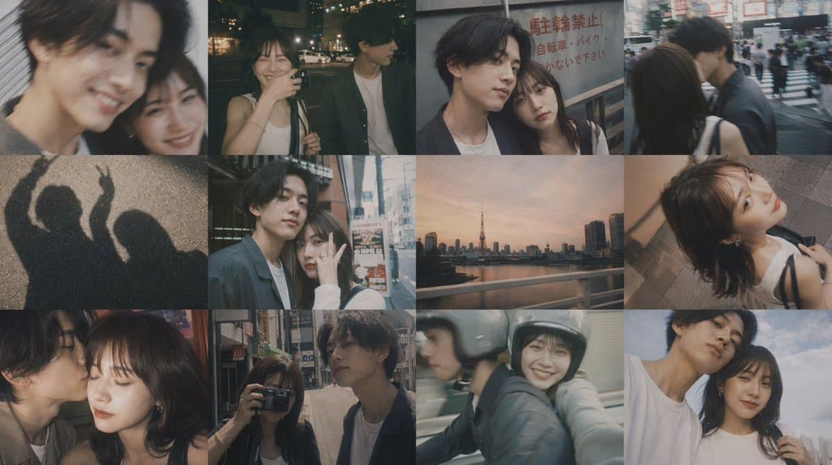 Romantic Tokyo Couple Photo Collage - AI image template preview