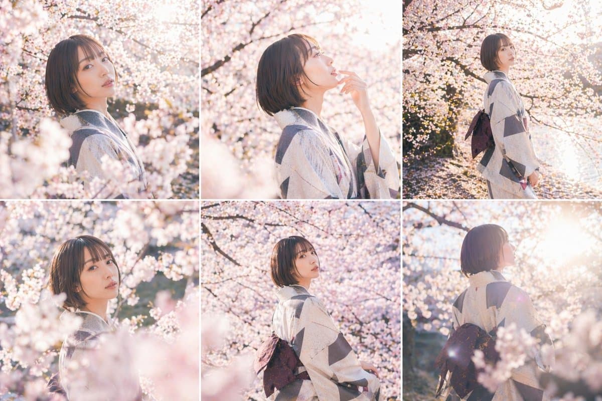 Cherry Blossom Kimono Portrait Grid - AI image template preview