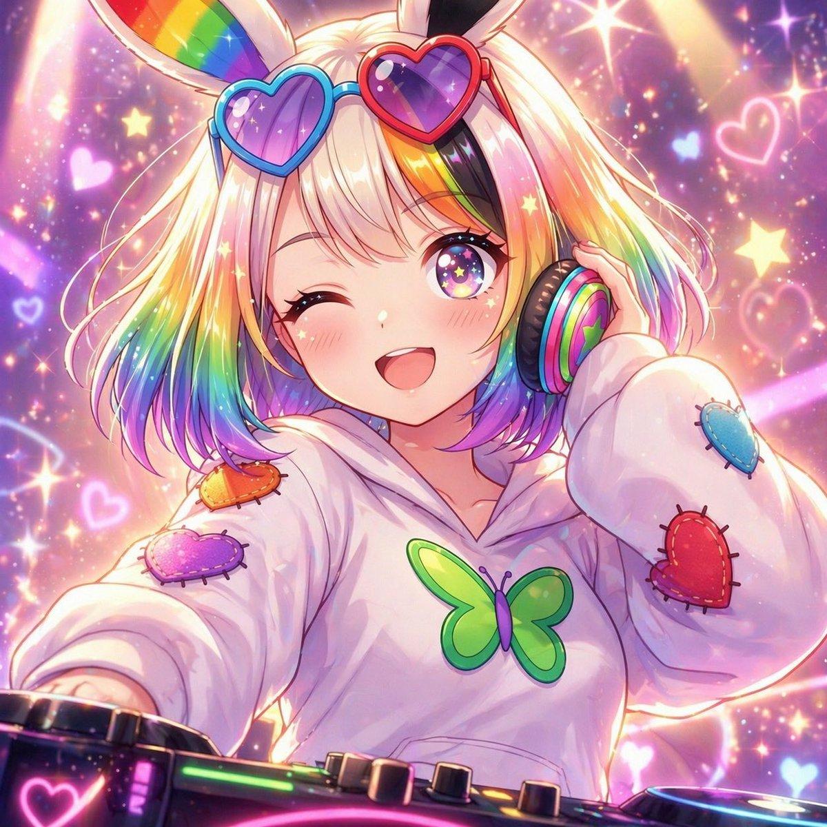 Rainbow Bunny DJ Anime Portrait - AI image template preview