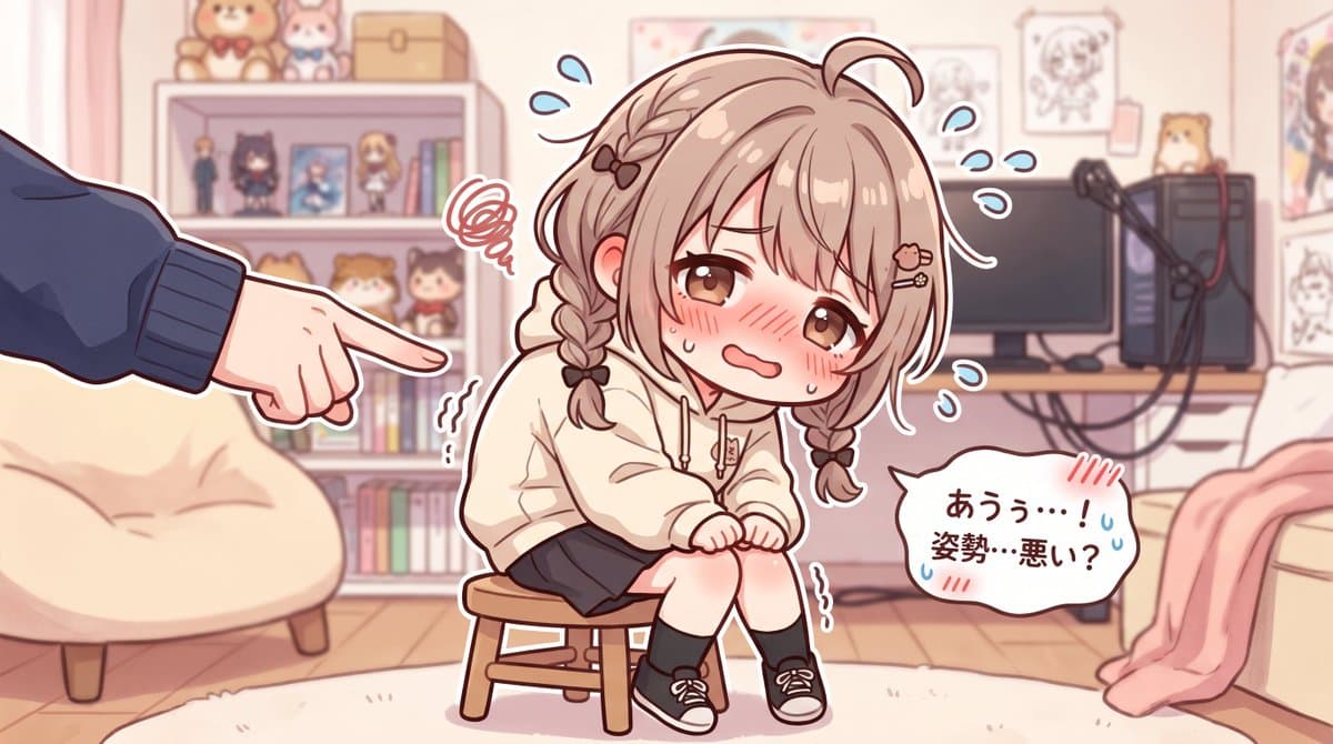 Embarrassed Anime Girl on Tiny Stool - AI image template preview