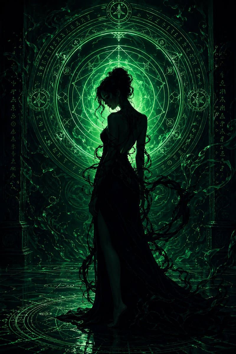 Emerald Dark Sorceress Ritual - AI image template preview