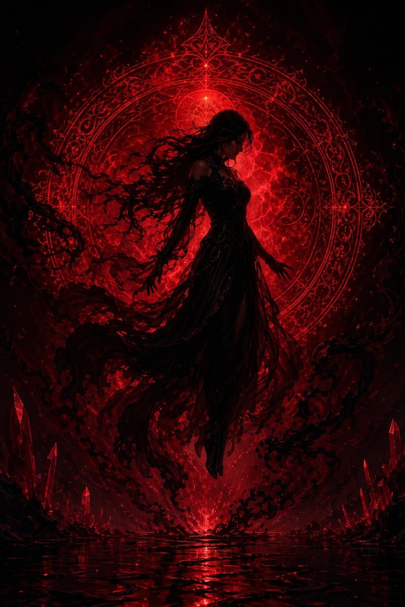 Crimson Dark Sorceress Ritual - AI image template preview
