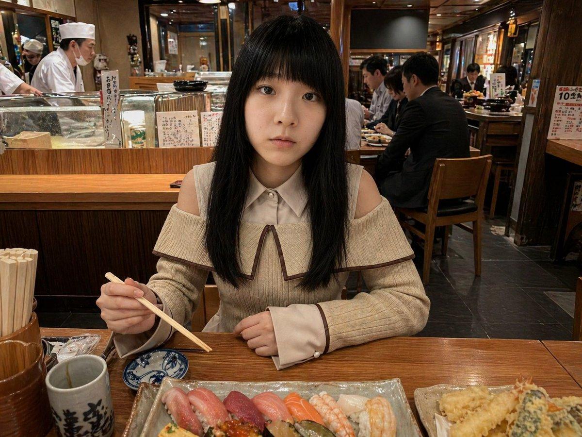 Photorealistic Sushi Counter Dinner Portrait - AI image template preview