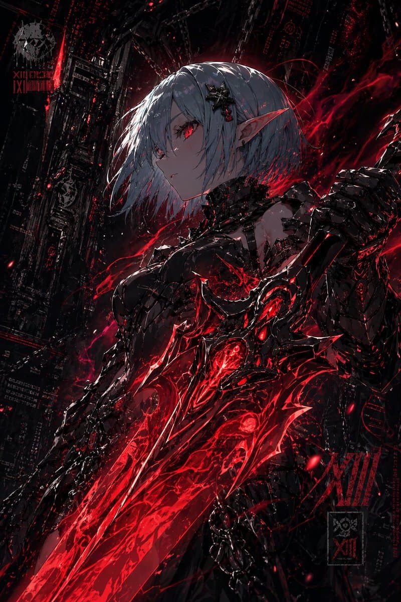 Dark Cyber Elf With Crimson Blade - AI image template preview