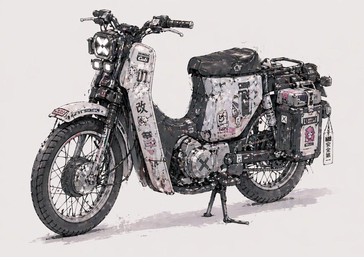 Weathered Custom Cub Concept Bike - AI image template preview