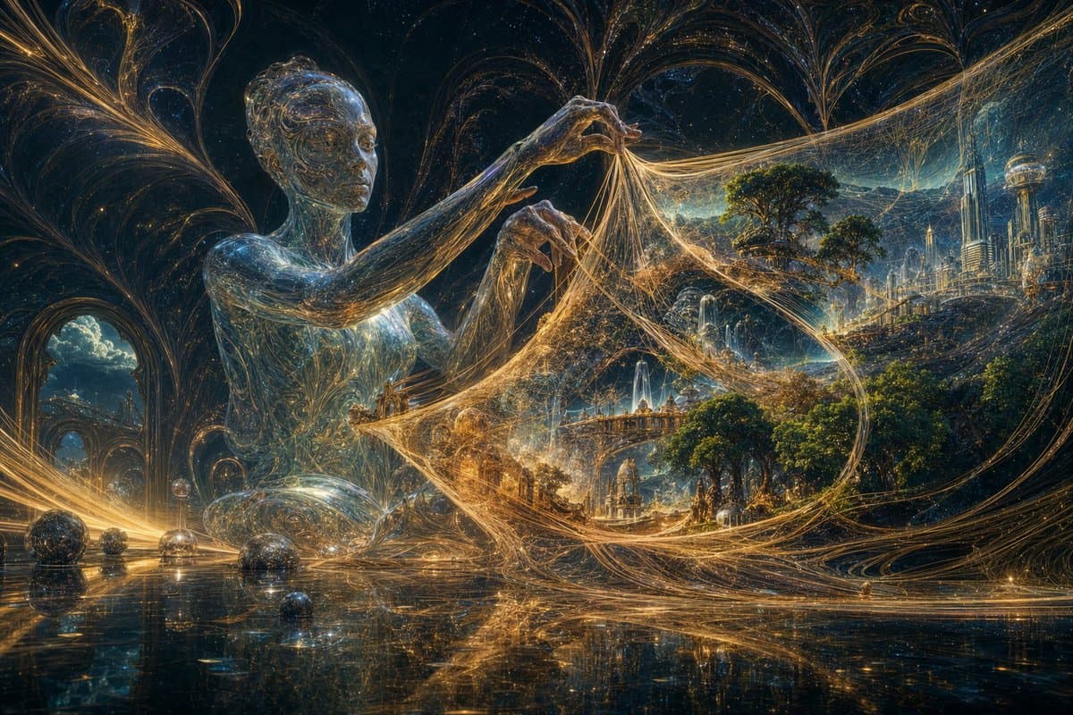 Glass Reality Weaver in Cosmic Hall - AI image template preview