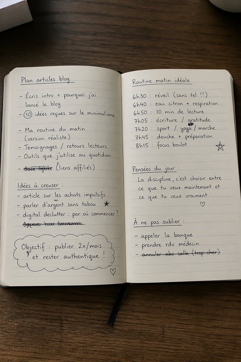 Open Notebook with French Handwritten Plans - AI image template preview