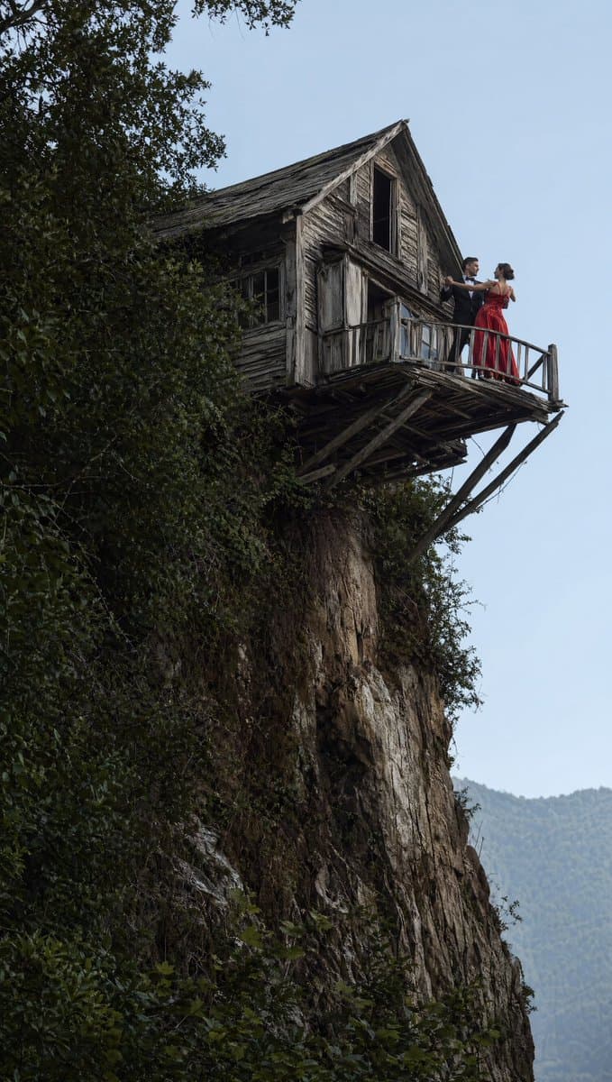 Dancing Couple on Cliffside House - AI image template preview