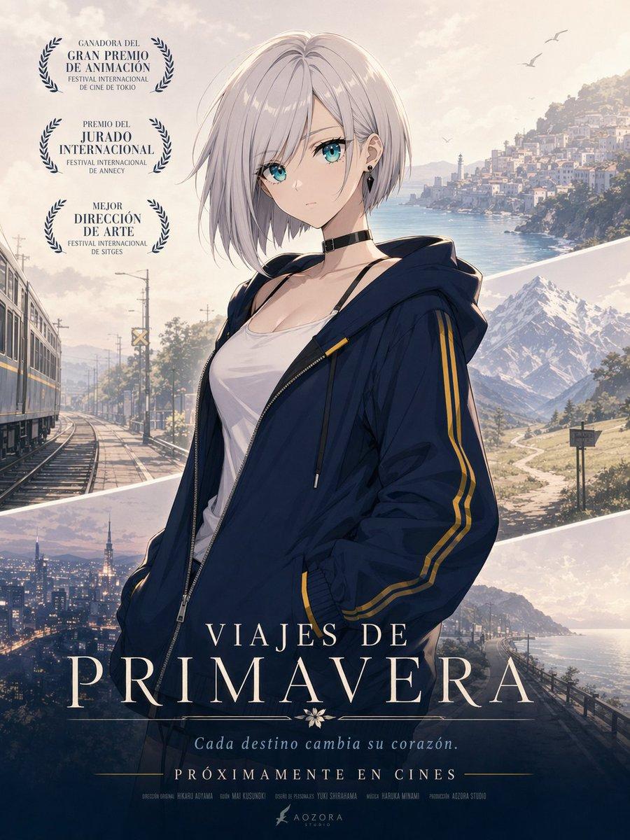 Anime Spring Travel Film Poster - AI image template preview