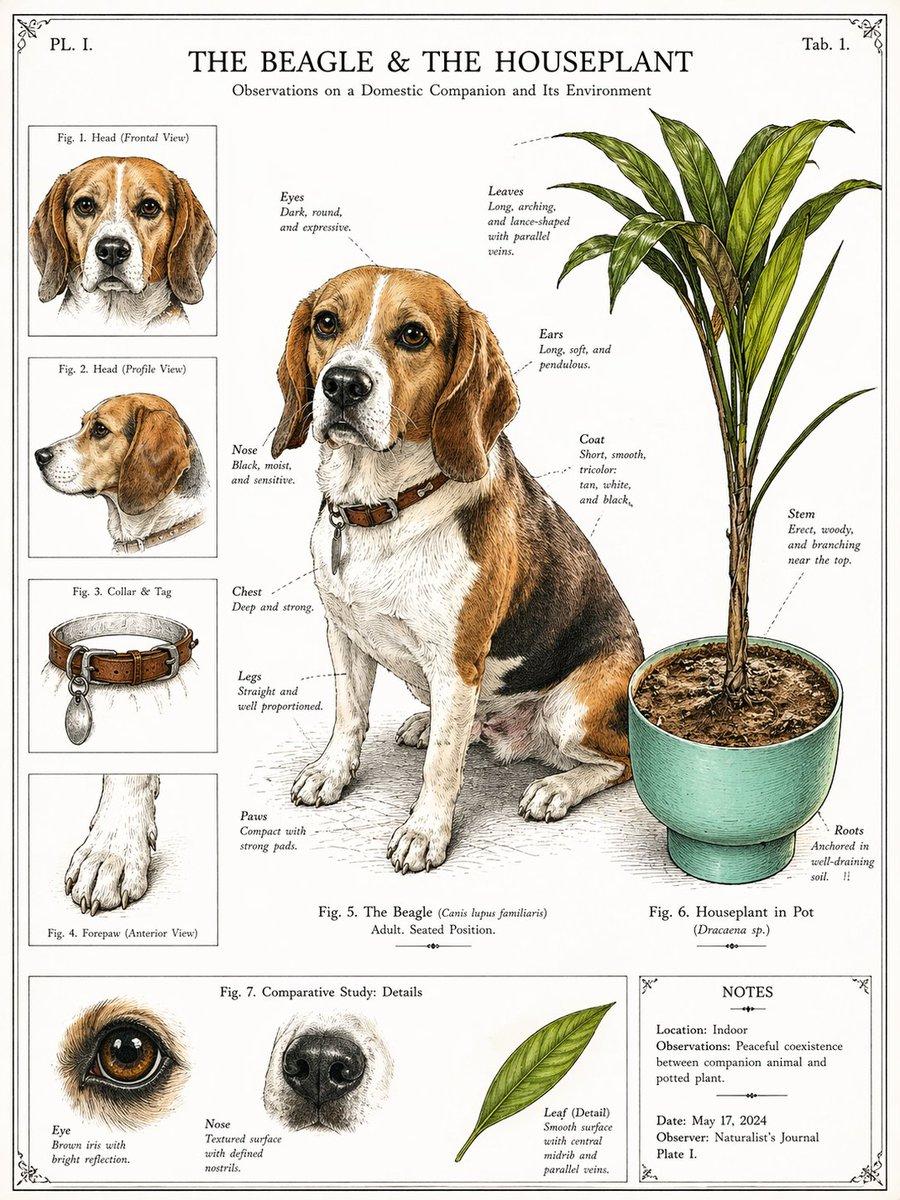 Vintage Beagle Botanical Plate - AI image template preview