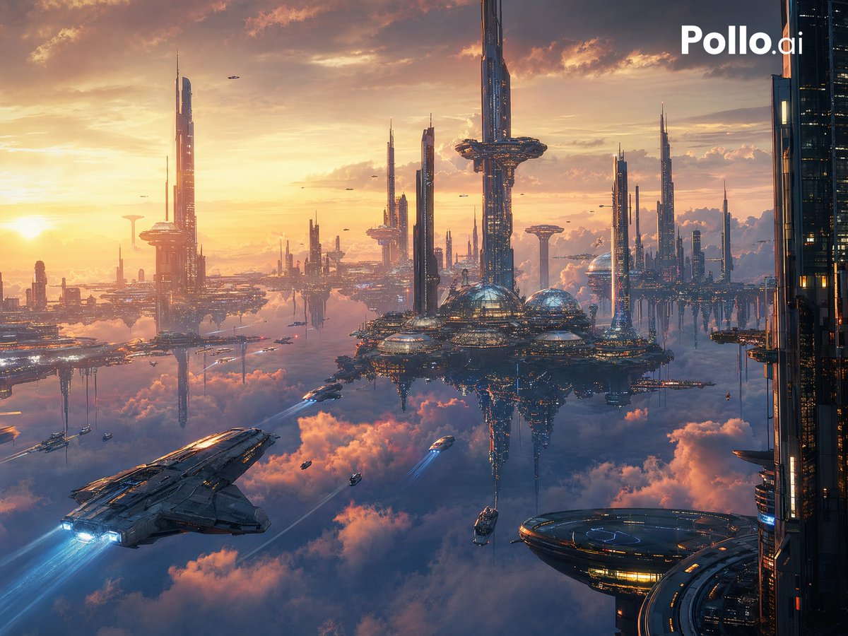 Futuristic Floating City at Sunset - AI image template preview