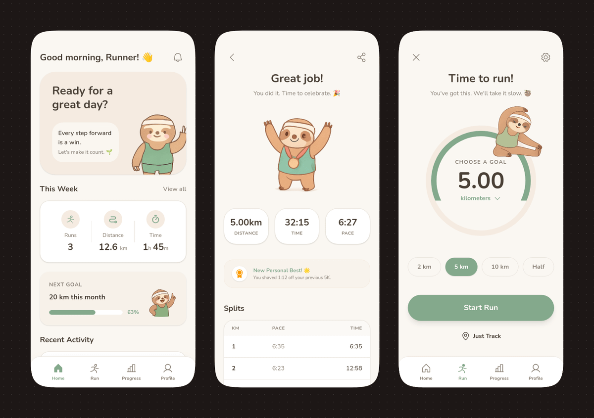 Pastel Running App UI with Sloth Mascot - AI image template preview
