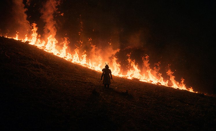 Samurai Before a Hillside Fire - AI image template preview