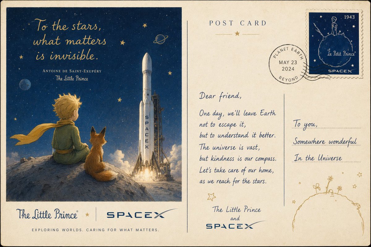 Vintage Little Prince Space Postcard - AI image template preview