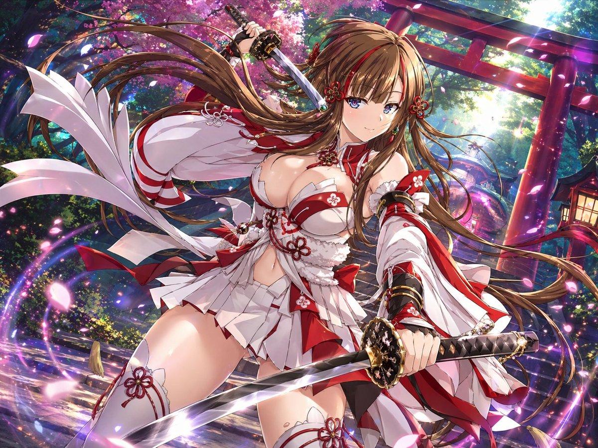 Anime Shrine Maiden Dual Katana - AI image template preview