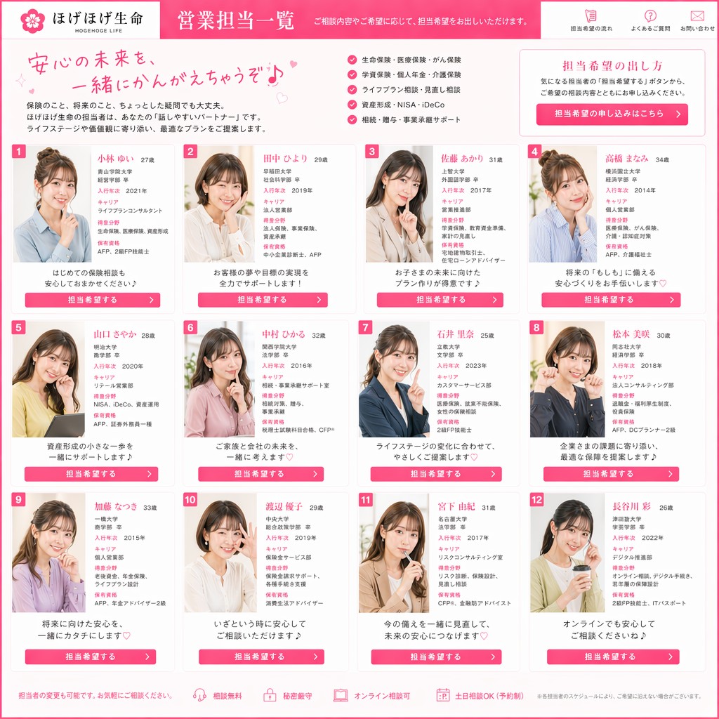 Japanese Insurance Staff Directory Mockup - AI image template preview