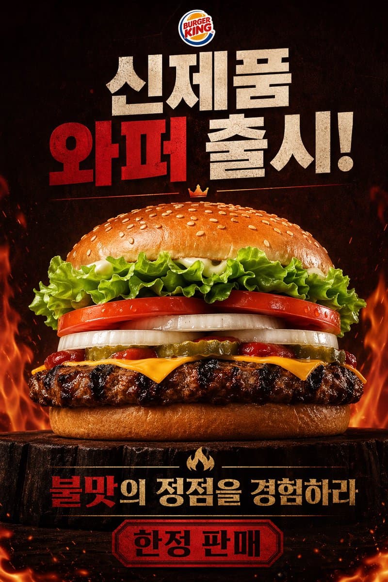 Fiery Burger King Whopper Poster - AI image template preview